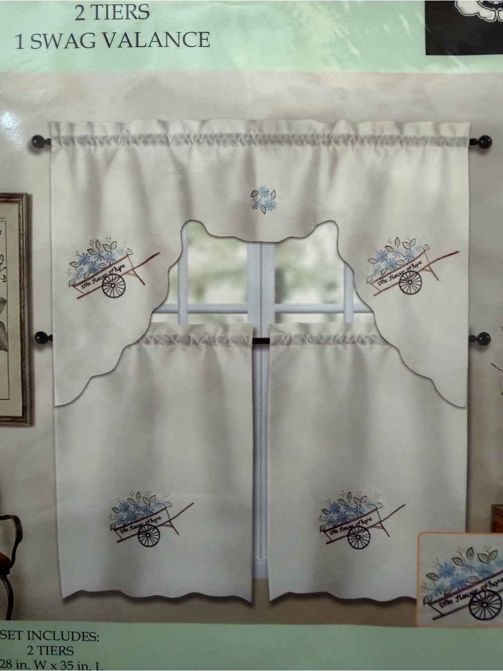 2-Tiers 1 Swag Valance Kitchen Curtain Set in Cream